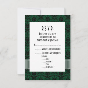 Green and black damask formal wedding R.S.V.P RSVP Card