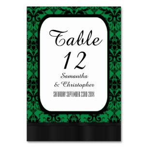 Green and black damask pattern table number
