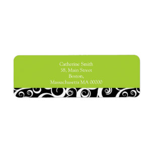 Green and Black Damask Swirls Address Labels