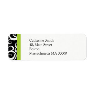 Green and Black Damask Swirls Address Labels