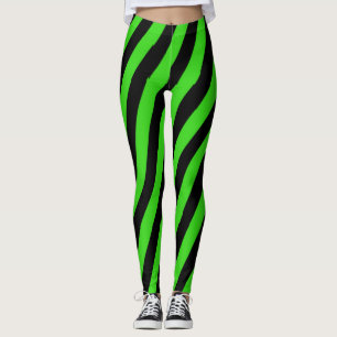Green and black diagonal stripes pattern leggings