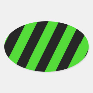 Green and black diagonal stripes pattern oval sticker