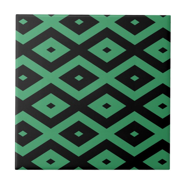 Green and black diamond pattern ceramic tile (Front)