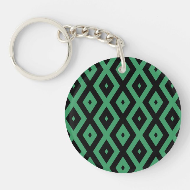 Green and black diamond pattern key ring (Front)