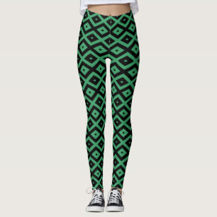 Green and black diamond pattern leggings