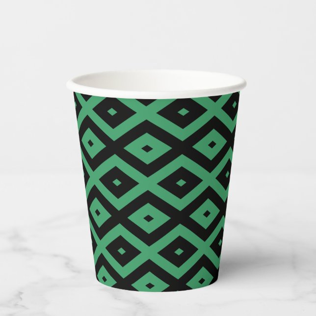 Green and black diamond pattern paper cups (Front)