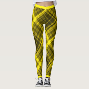 Green And Black Fashion Diagonal Madras Pattern Leggings