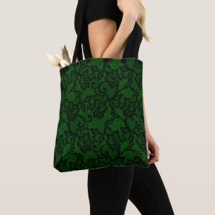Green And Black Faux Lace Tote Bag