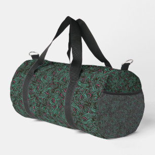green and black floral pattern duffle bag