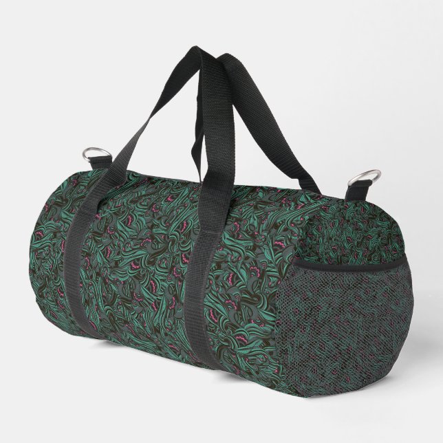 green and black floral pattern duffle bag (Right Corner)