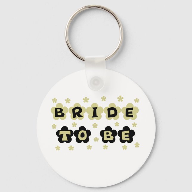 Green and Black Flowers Bride to Be Key Ring (Front)