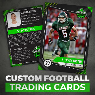 Green and Black Football Trading Card with Stats