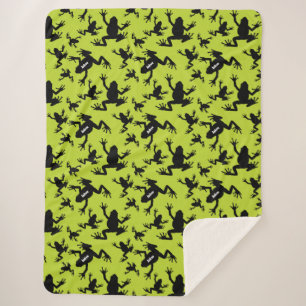 Green and Black Frog Pattern Kids Sherpa Blanket