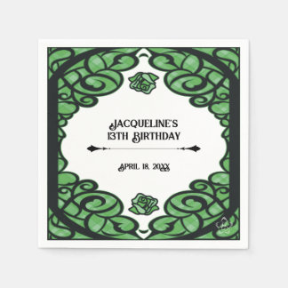 Green and Black Gated Rose Princess Birthday Napkin