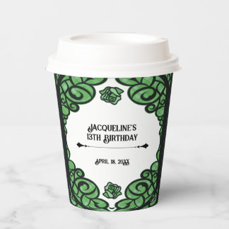Green and Black Gated Rose Princess Birthday Paper Cups