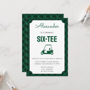 Green And Black Gingham Golf 60th Birthday Invitation