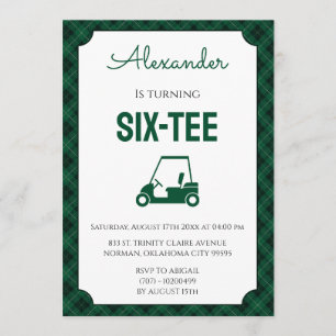 Green And Black Gingham Golf 60th Birthday Invitation