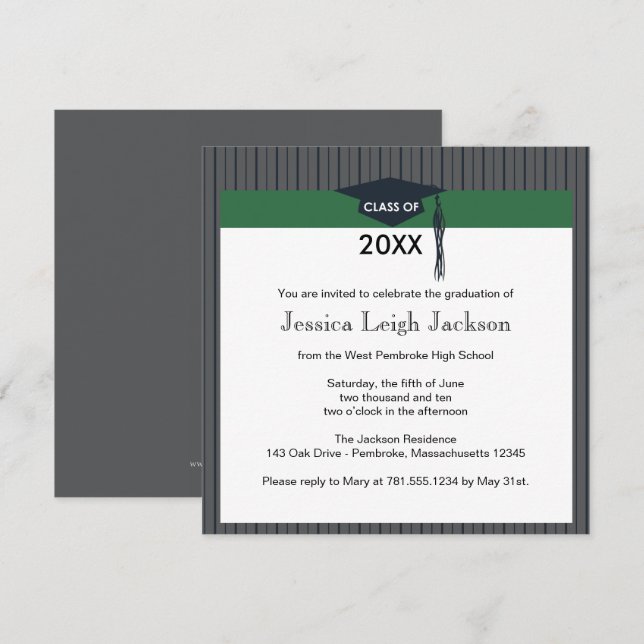 Green and Black Graduation Cap Invitation (Front/Back)