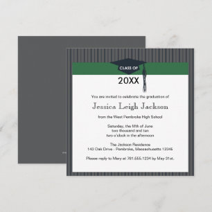 Green and Black Graduation Cap Invitation