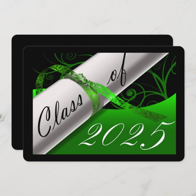 Green and Black Graduation Party Invitation (Front/Back)