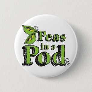 Green and Black Hand Drawn Two Peas in a Pod 6 Cm Round Badge