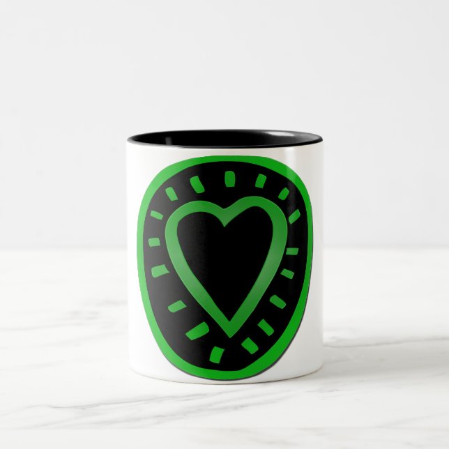 Green and black Heart Two-Tone Coffee Mug (Center)