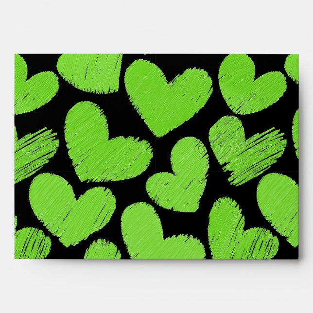Green and black Hearts Envelope (Front)