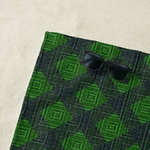 Green and black inclined squares or chess beach towel