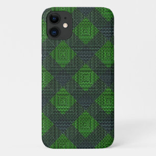 Green and black inclined squares or chess iPhone 11 case