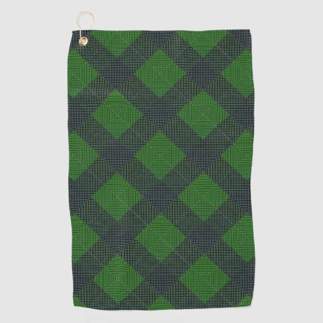Green and black inclined squares or chess golf towel (Front)