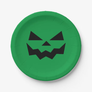 Green and Black Jack-o-lantern pumpkin face  Paper Plate