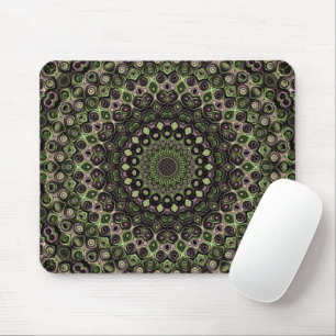 Green and Black Kaleidoscope Mandala Pattern Mouse Pad