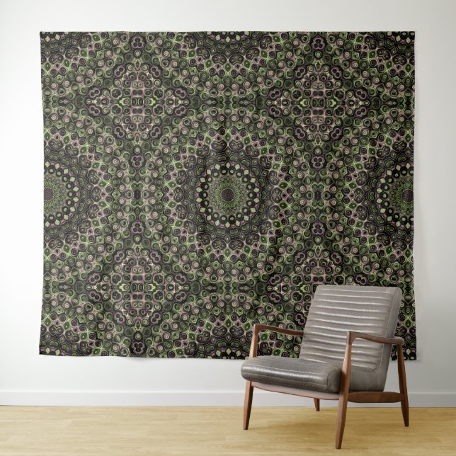 Green and Black Kaleidoscope Mandala Pattern Tapestry (In Situ (Horizontal))