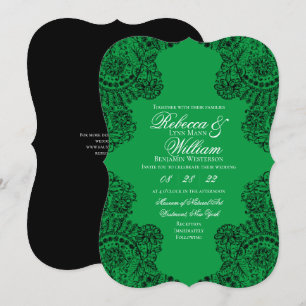 Green and Black Lace Elegant Gothic Wedding Invitation