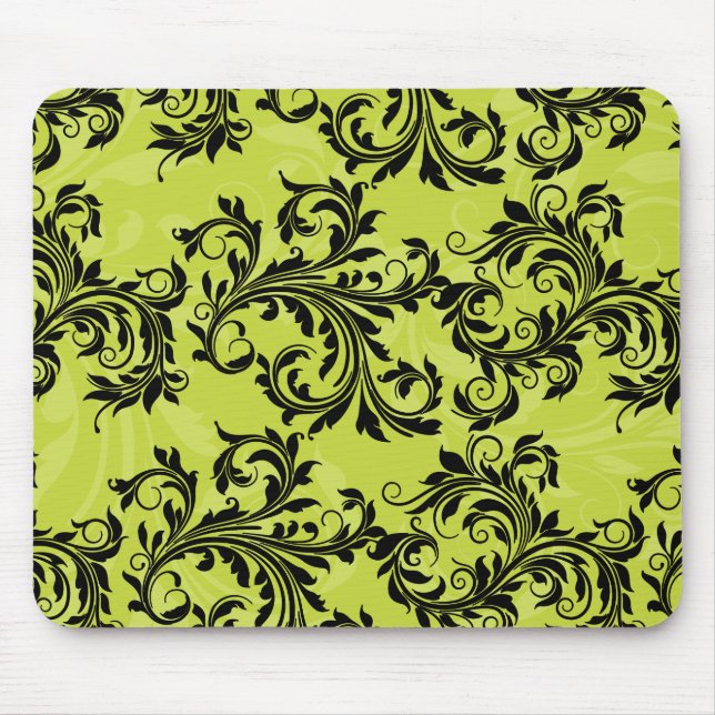 Green and Black Leafy Scrolls Mousepad (Front)