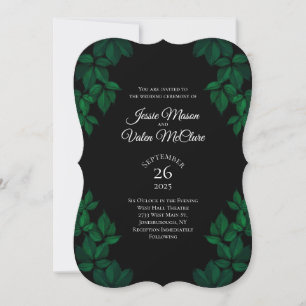 Green and Black Leaves Gothic Elegant Wedding Invitation