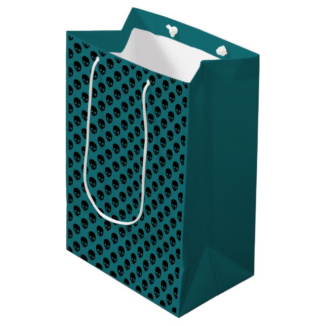 Green and Black Little Skulls Pattern Halloween Medium Gift Bag (Front Angled)