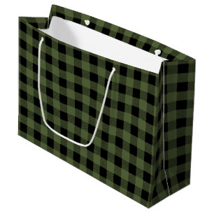 Green and Black Lumberjack Plaid Gift Bag, Glossy Large Gift Bag