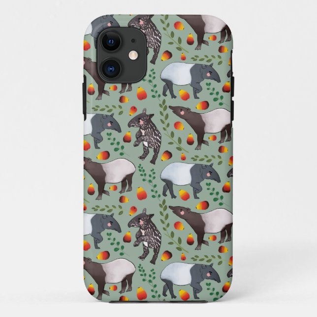 Green and Black Malayan Tapir Animal Pattern Case-Mate iPhone Case (Back)