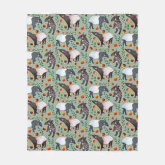 Green and Black Malayan Tapir Animal Pattern Fleece Blanket