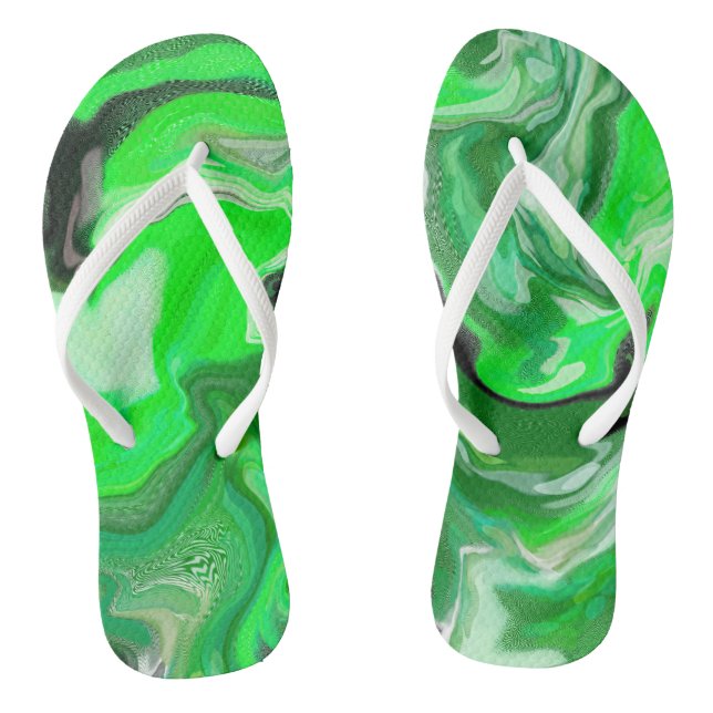 Green and Black Marble Digital Fluid Art  Thongs (Footbed)