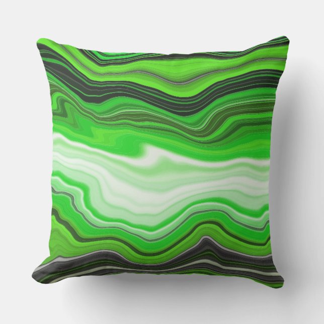 Green and Black Marble like Striped Fluid Art   Cushion (Front)