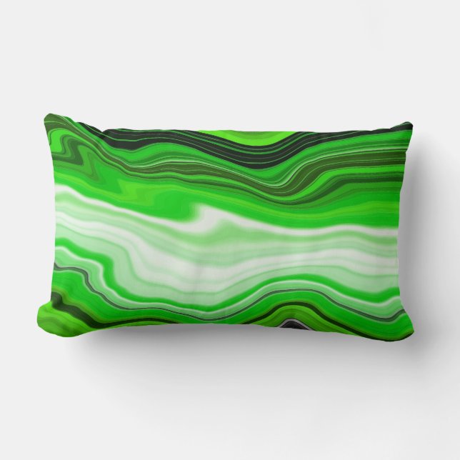 Green and Black Marble like Striped Fluid Art    Lumbar Cushion (Front)