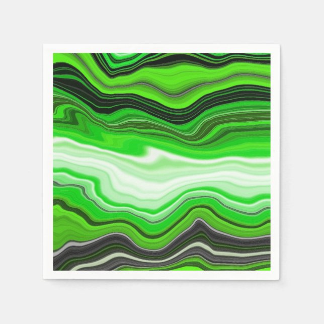 Green and Black Marble like Striped Fluid Art    Napkin (Front)