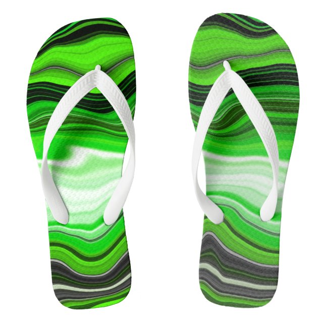 Green and Black Marble like Striped Fluid Art     Thongs (Footbed)