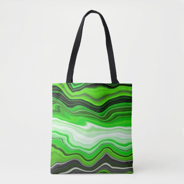 Green and Black Marble like Striped Fluid Art   Tote Bag (Front)
