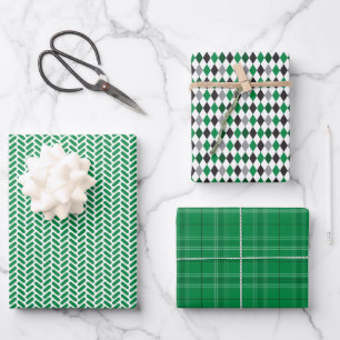 Green and Black Mixed Patterns Wrapping Paper Sheet