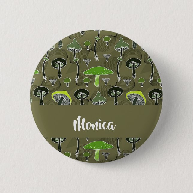 Green and black mushrooms pattern 6 cm round badge (Front)
