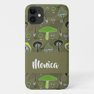 Green and black mushrooms pattern iPhone 11 case