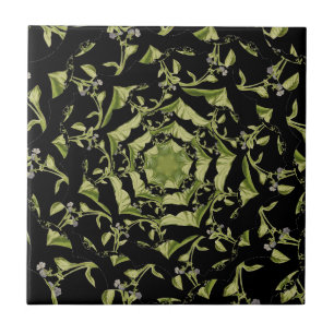 Green and black nature hypnosis fractal ceramic tile